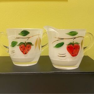 Vintage Bartlett Collins White Frosted Sugar Creamer Set with Strawberries